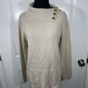 Olive&Vine Elegant Cream Cowl Neck Sweater with Button Accents Size Medium CN-
